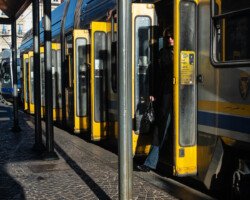 Yellow tram doors